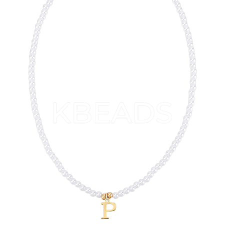 Imitation Pearl with Stainless Steel Pendants Necklaces NJEW-LP0001-51P-G-1