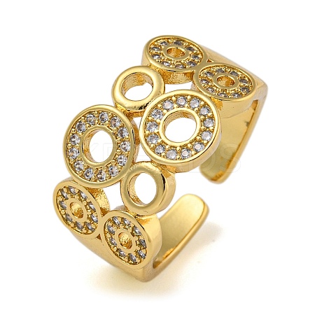 Round Brass Micro Pave Cubic Zirconia Wide Open Cuff Rings for Women RJEW-Z050-20G-1