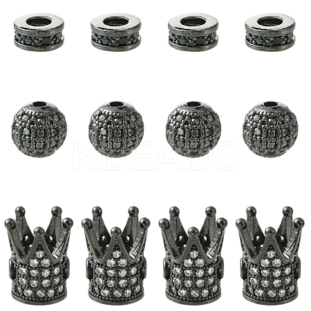 12Pcs 3 Styles Brass Micro Pave Cubic Zirconia Beads ZIRC-YW0001-31B-1