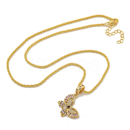 Rack Plating Brass Pave Colorful Cubic Zirconia Butterfly Pendant Necklaces NJEW-A031-04G-1