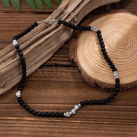 6MM Round Natural Howlite and Frosted Black Stone Beaded Necklaces for Men FQ0489-3-1