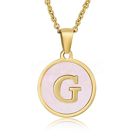 Natural Shell Initial Letter Pendant Necklace LE4192-9-1