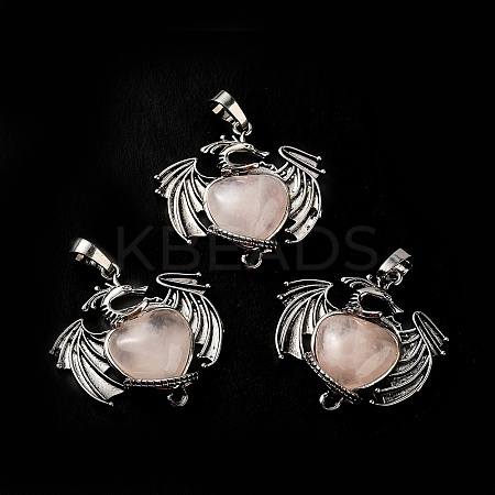 Natural Rose Quartz Heart Pendants KK-K331-01AS-06-1