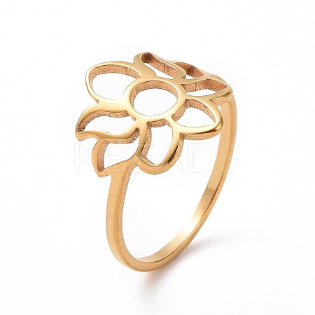 Ion Plating(IP) 201 Stainless Steel Flower Finger Ring RJEW-J051-32G-1