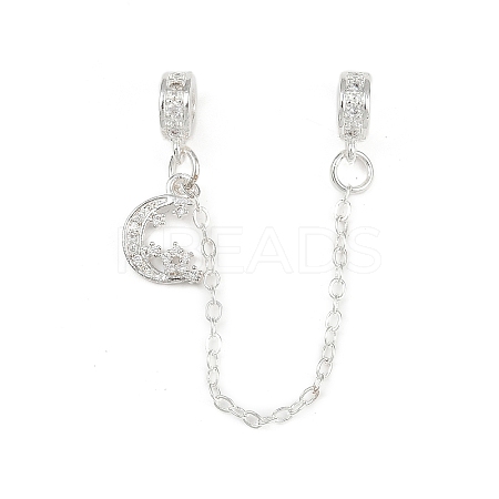Brass Pave Clear Cubic Zirconia European Safety Chains with Charms KK-L236-16D-S-1
