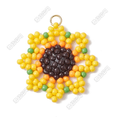 2Pcs Beaded Sunflower Charms PALLOY-SZ00061-1