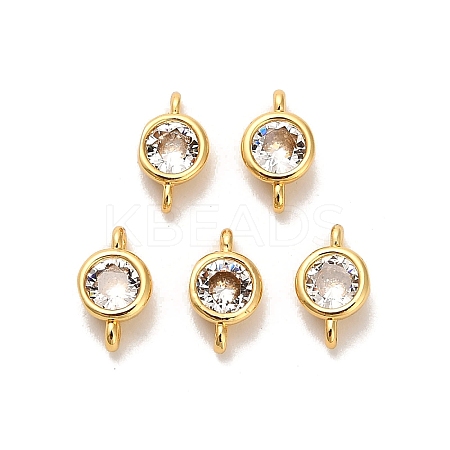 Brass Pave Clear Cubic Zirconia Flat Round Connector Charms KK-H515-02C-G-1