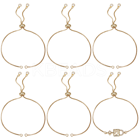 6Pcs Brass Box Chains Slider Bracelet Making with Clear Cubic Zirconia Tiny Charms BJEW-BBC0001-04-1