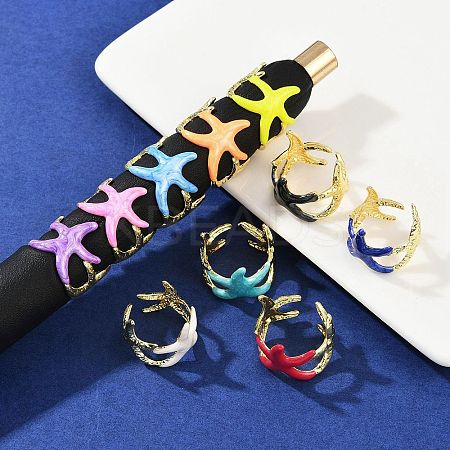Brass Enamel Adjustable Cuff Rings for Women RJEW-G357-01A-1