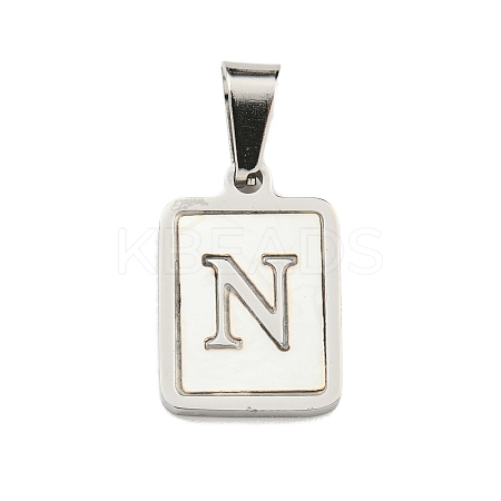304 Stainless Steel Pave Natural White Shell Pendants STAS-S130-03P-N-1