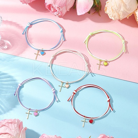 5Pcs Adjustable Waxed Polyester Cord Bracelets BJEW-JB11789-1