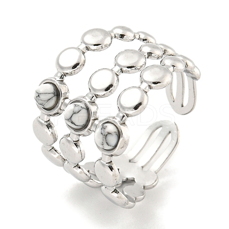 304 Stainless Steel Synthetic Turquoise Cuff Rings G-Z056-05P-05-1