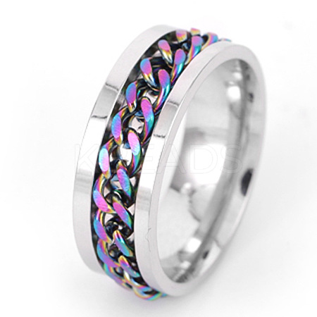 304 Stainless Steel Rotatable Chain Finger Rings for Men FS-WG60CA3-24-1