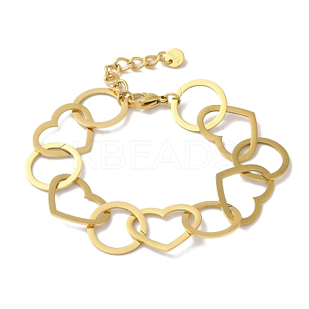 304 Stainless Steel Ring & Heart Link Chain Bracelets for Women BJEW-I315-09G-1