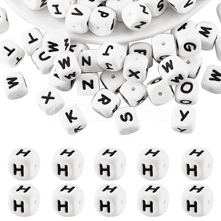 20Pcs White Cube Letter Silicone Beads 12x12x12mm Square Dice Alphabet Beads with 2mm Hole Spacer Loose Letter Beads for Bracelet Necklace Jewelry Making JX432H-1