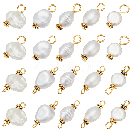 100Pcs 10 Styles ABS Plastic Imitation Pearl Pendants and Connector Charms Findings Kits PALLOY-WR00021-1