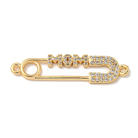 Mother's Day Brass Micro Pave Clear Cubic Zirconia Connector Charms KK-K378-14G-1
