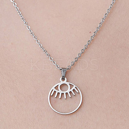 Non-Tarnish 201 Stainless Steel Hollow Eye Pendant Necklace NJEW-OY001-43-1