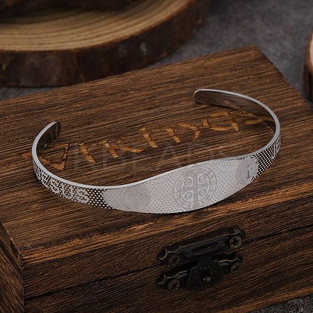 Religion Saint Benedict 201 Stainless Steel Cuff Bangles for Women BJEW-K301-01P-1