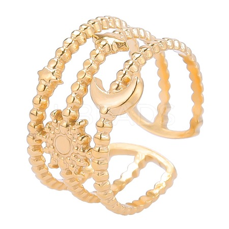 304 Stainless Steel Fashion Star Moon Cuff Ring for Men and Women KS0826-2-1