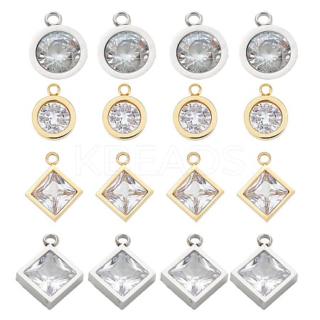 16Pcs 4 Style 304 Stainless Steel Rhinestone Charms STAS-UN0055-94-1