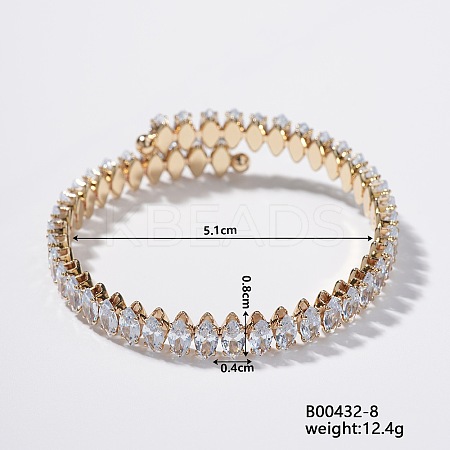 Elegant Brass Pave Clear Cubic Zirconia Rhombus Open Cuff Bracelet for Women KX4249-4-1