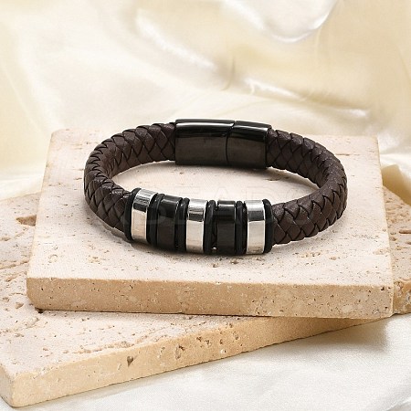Ion Plating(IP) Braided Leather Cord Bracelets for Men BJEW-Z081-11EB-02-1