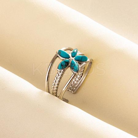 304 Stainless Steel Flower Cuff Rings WH9227-1-1