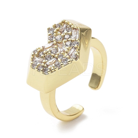 Heart Rack Plating Brass Micro Pave Clear Cubic Zirconia Open Rings RJEW-D020-09G-1