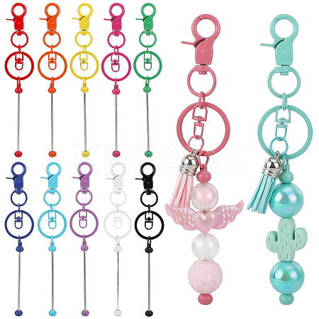 12Pcs 12 Colors Alloy Beadable Keychain Bar KEYC-SC0001-45-1