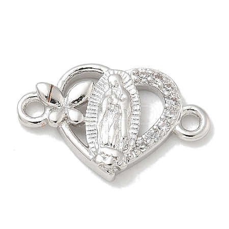 Rack Plating Brass Micro Pave Clear Cubic Zirconia Religion Heart Virgin Mary Connector Charms KK-L224-099P-01-1