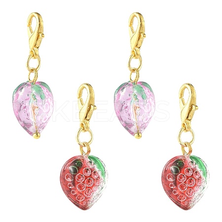 4Pcs 2 Styles Handmade Lampwork Strawberry Pendant Decorations HJEW-FS00041-01-1