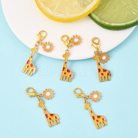 5Pcs Giraffe Alloy Enamel Pendant Decoration HJEW-YW00094-01-1