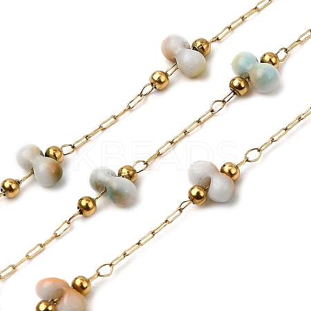 Handmade 304 Stainless Steel Porcelain Beaded Round Link Chains CHS-L032-16G-03-1