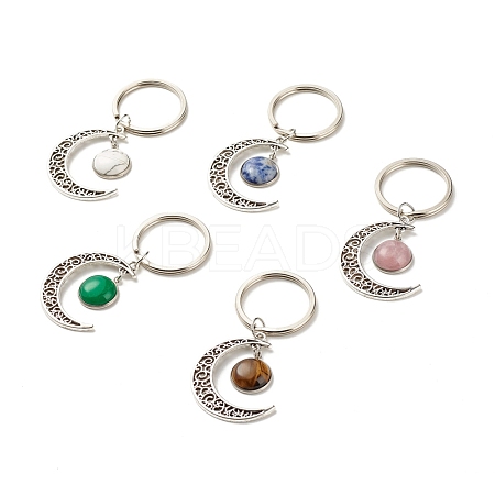 Natural Mixed Gemstone Cabochons Keychain KEYC-JKC00281-1