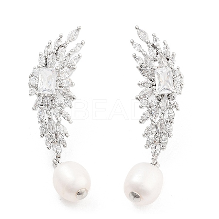 Rack Plating Brass Micro Pave Clear Cubic Zirconia Stud Earrings EJEW-C107-05P-1
