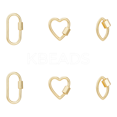 6Pcs 3 Styles Brass Screw Carabiner Lock Charms KK-UN0002-01-1