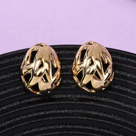 Brass Hollow Oval Stud Earrings EJEW-A143-03G-1