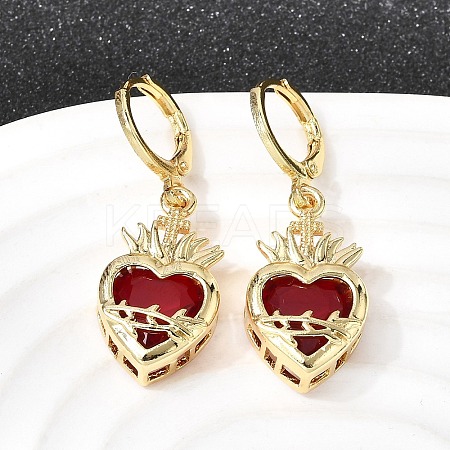 Heart Brass Glass Hoop Earrings EJEW-P333-09F-G-1