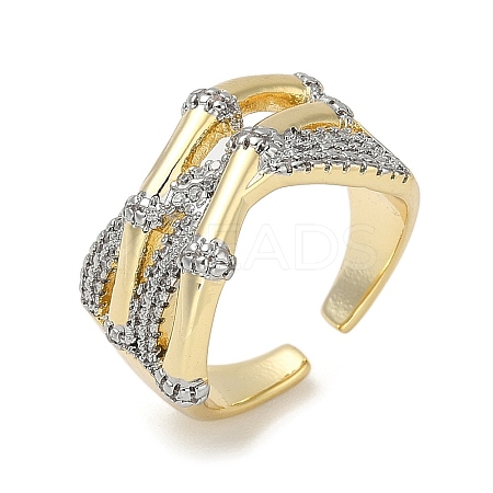 Rack Plating Brass Micro Pave Cubic Zirconia Cuff Finger Rings for Women RJEW-C114-16H-G-1