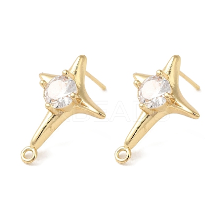 Brass with Clear Cubic Zirconia Stud Earring Findings KK-G499-01G-1