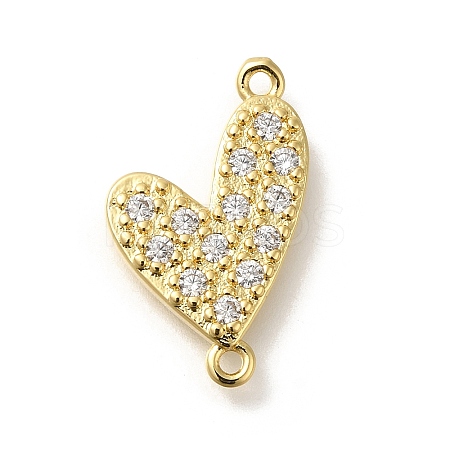 Rack Plating Brass Clear Cubic Zirconia Heart Connector Charms KK-Z086-05G-1