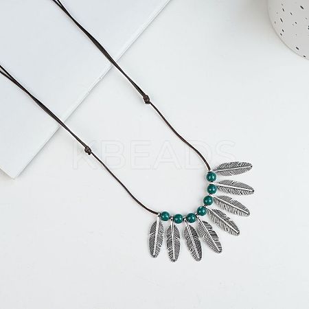 Boho Alloy Pendant Adjustable Cord Necklaces for Women with Porcelain Beads WG6DA09-01-1