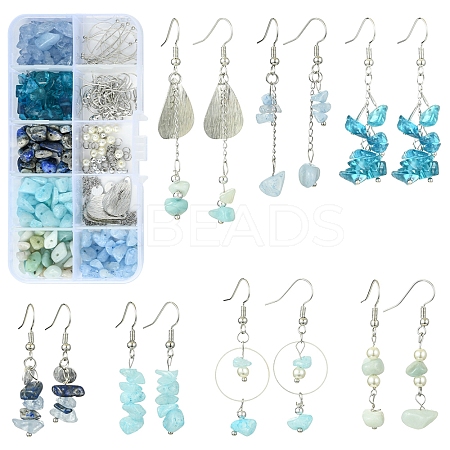 DIY Brass & Natural Gemstone Chips Dangle Earrings Jewelry Making Kits DIY-FS0006-85-1