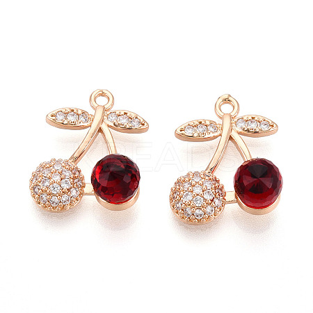 Brass Micro Pave Cubic Zirconia and Glass Pendants KK-T076-01KCG-1