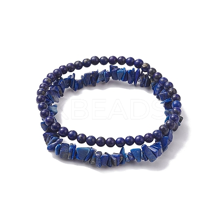 Chip & Round Natural Lapis Lazuli Beaded Stretch Bracelets for Women BJEW-JB10189-07-1