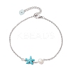 Synthetic Turquoise & Natural Freshwater Pearl Link Anklets AJEW-AN00628-01-1