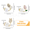 3 Pairs 3 Style Crystal Rhinestone Tulip Flower Stud Earrings with Plastic Pearl Beaded EJEW-FI0001-51-2