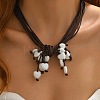 Bohemian Style Heart Plastic Pearl & Resin Pendant Multi-Strand Waxed Cord Necklaces with Alloy End Chains FS-WG9073E-05-1