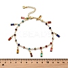 Bohemian Brass & Acrylic Flat Round Link Chain Anklets with Colorful Rectangle Tassel LS-AJEW-Z046-03G-3